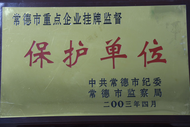 2002年常德市重點企業(yè)掛牌監(jiān)督一”保護(hù)單位“